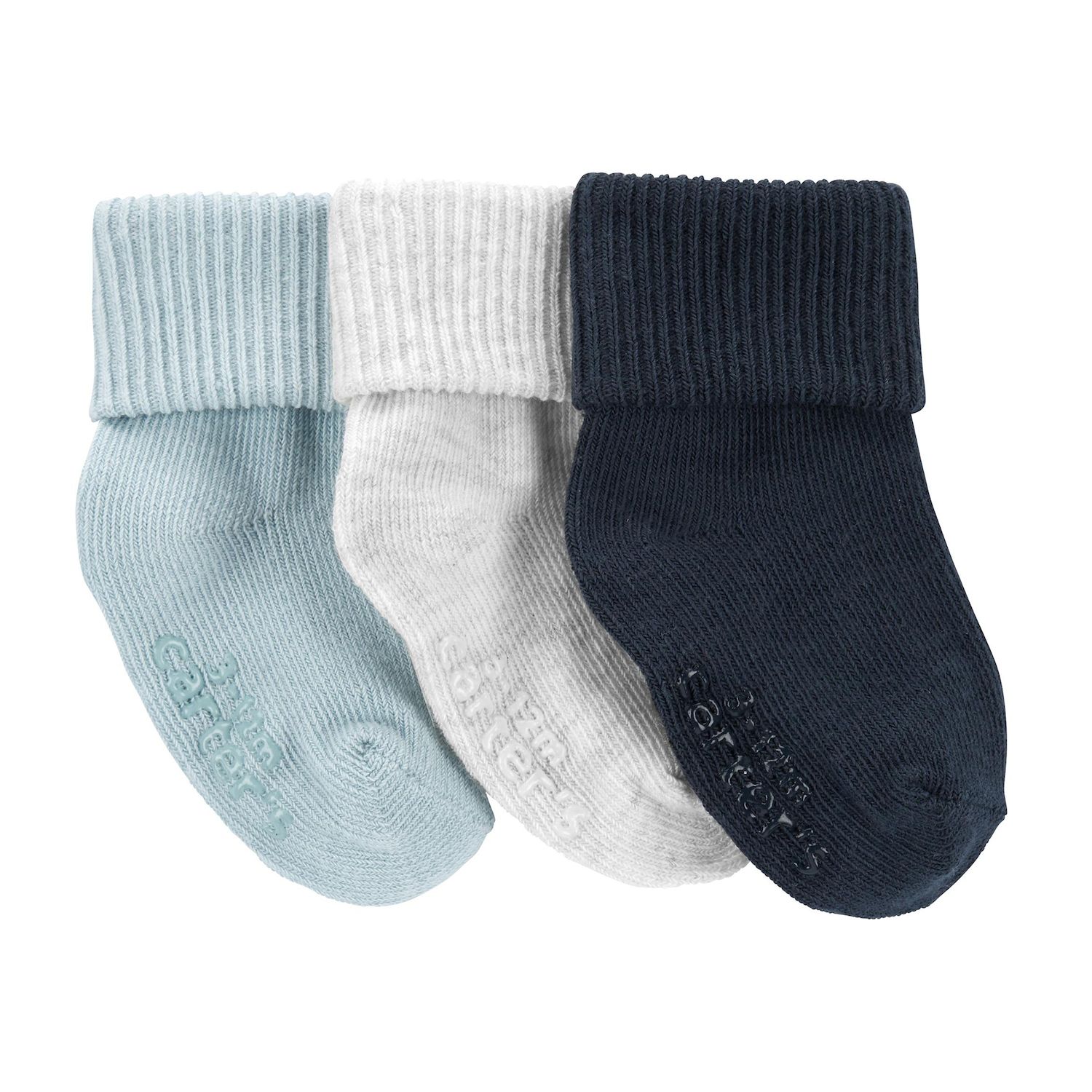 Baby Carter's 3-Pack Roll Cuff Blue, Gray, & Navy Booties