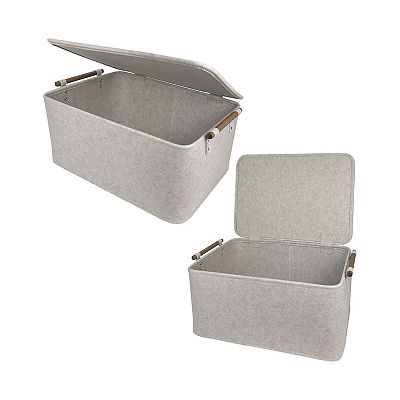 Belle Maison Extra Large Felt Storage Bin with Wooden Handles