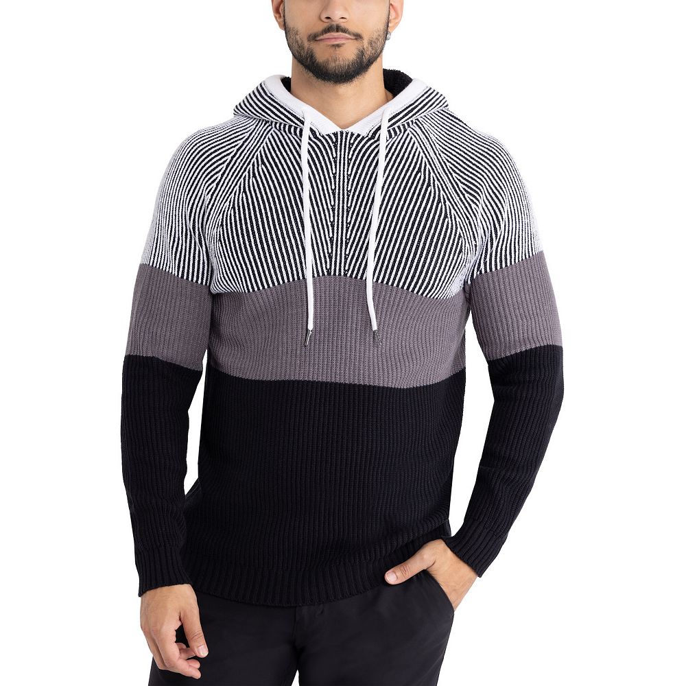 Sun + Stone Men's Colorblocked Hooded Sweater Gray Size X-Large