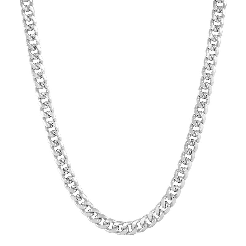 Everlasting Gold 10k White Gold 6.15 mm Hollow Miami Curb Chain Necklace -