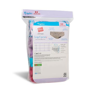 Girls Hanes® 4 Pack Ultimate Comfort Moderate Leaks Period Panties Hipsters Underwear