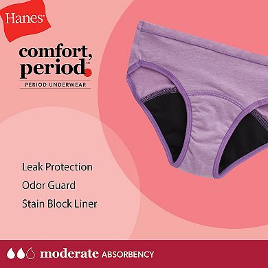 Girls Hanes® 4 Pack Ultimate Comfort Moderate Leaks Period Panties Hipsters Underwear