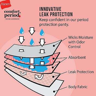Girls Hanes® 4 Pack Ultimate Comfort Moderate Leaks Period Panties Hipsters Underwear