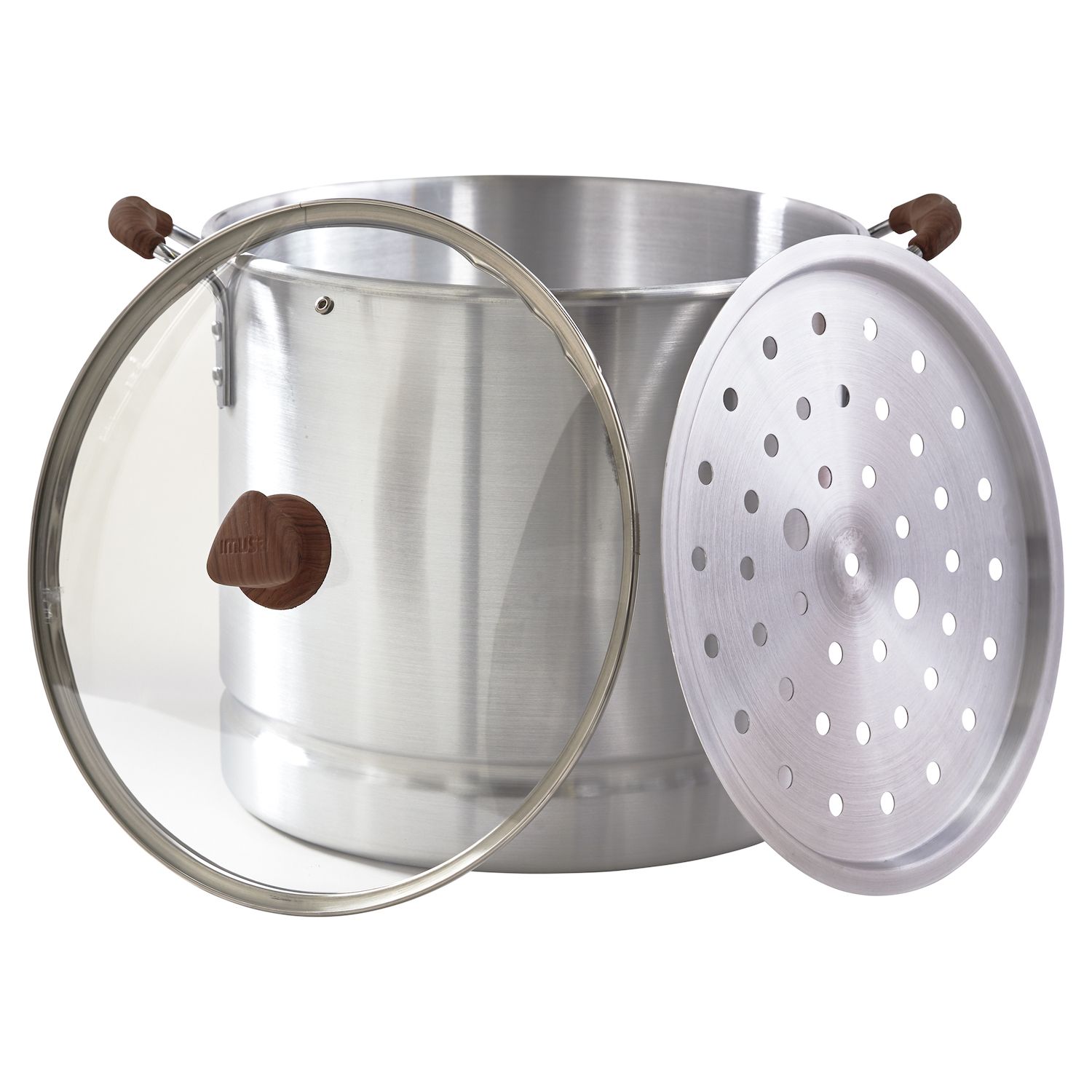 IMUSA 32qt. Steamer (Stock Pot) With Glass Lid And Wood-look Handle