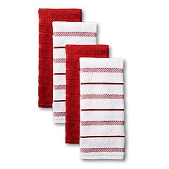 Set of 4 Solid Red Rectangular Kitchen Waffle Dish Towels 28