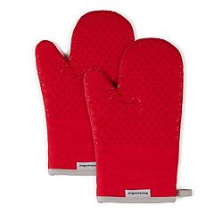 Zulay Kitchen Flexible Cotton Lined with Heat Resistant Silicone Oven Mitts - Red