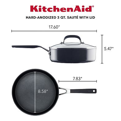 KitchenAid Hard-Anodized Nonstick Deep Frying Sauté Pan with Lid, 3-Quart