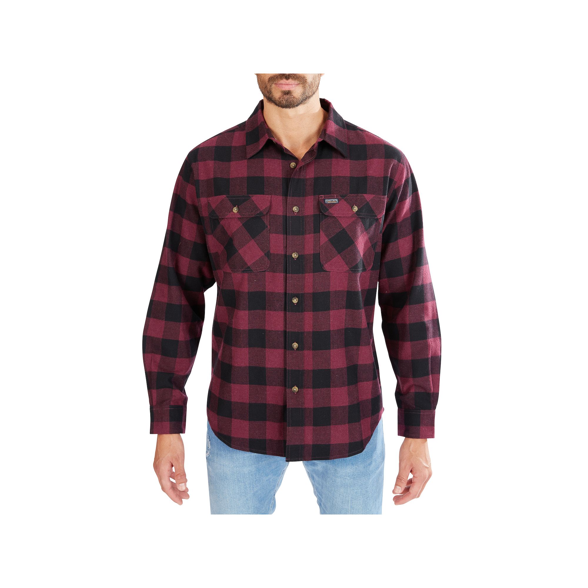Mens Smiths Workwear Regular-Fit Buffalo Plaid Two-Pocket Flannel Button-