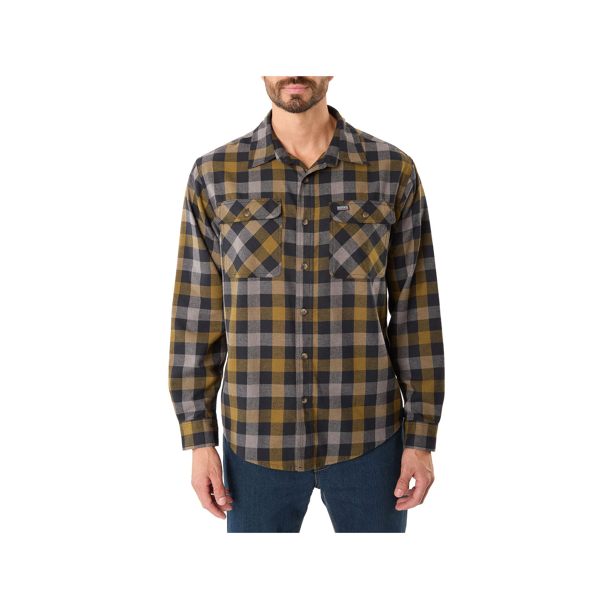 Mens Smiths Workwear Regular-Fit Buffalo Plaid Two-Pocket Flannel Button-