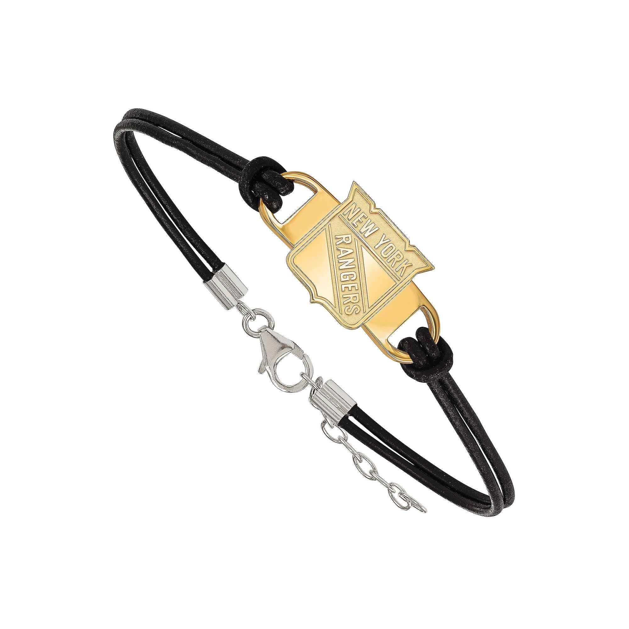 LogoArt New York Rangers Sterling Silver Black Leather Bracelet, Womens, 