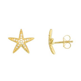 Oro Leoni 14k Gold Cubic Zirconia Starfish Stud Earrings