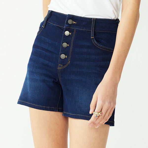 Solid Button Front High-Waist Shorts