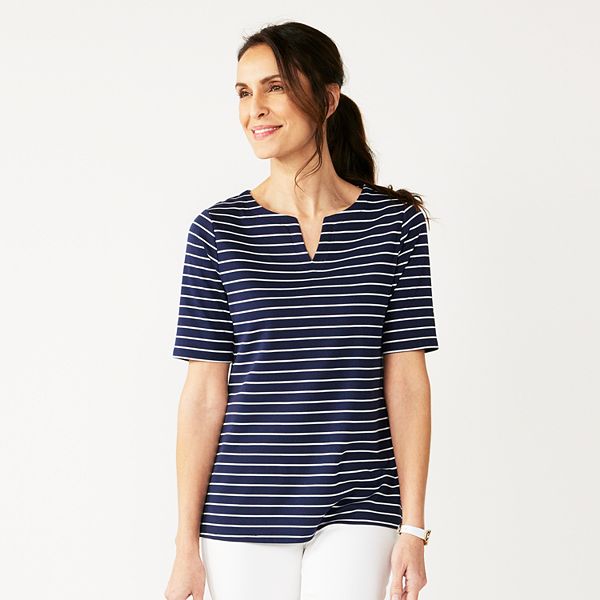 Petite Croft & Barrow® Elbow-Sleeve Splitneck Top