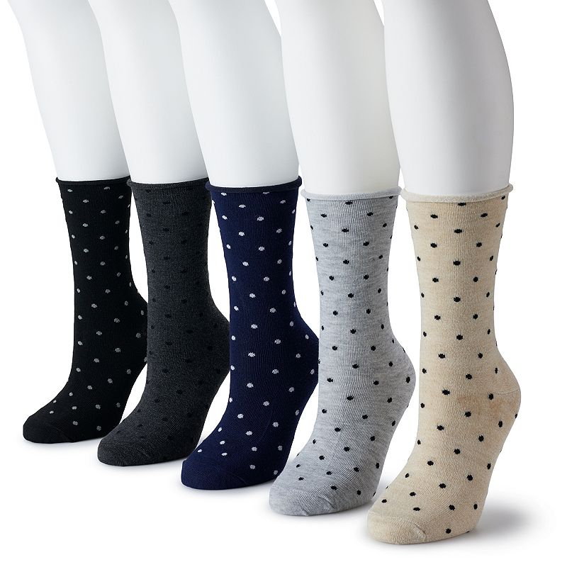 Womens Sonoma Goods For Life 5-Pack Roll Top Crew Socks, Size: 9-11, Multi