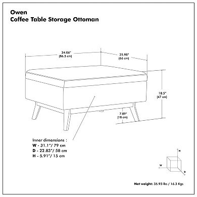 Simpli Home Owen Mid Century Modern Coffee Table Storage Ottoman