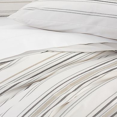 Simply Subtle Stripe Print Cotton Percale Duvet Cover Set with Shams