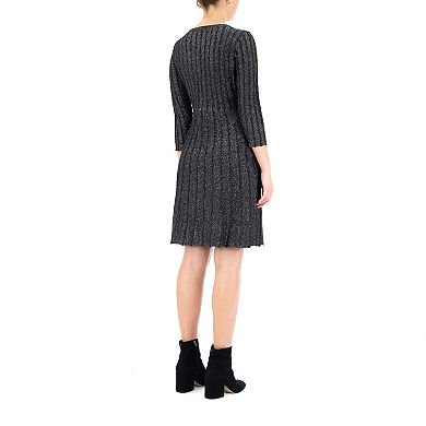 Women's Nina Leonard Ribbed Lurex Sweater Dress