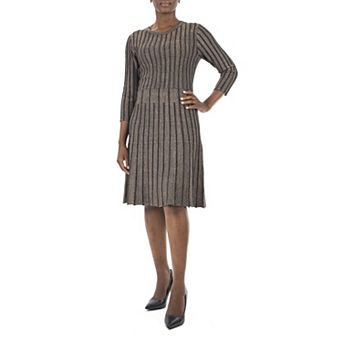 Women's Nina Leonard Ribbed Lurex Sweater Dress