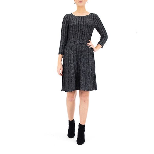 Women's Nina Leonard Ribbed Lurex Sweater Dress