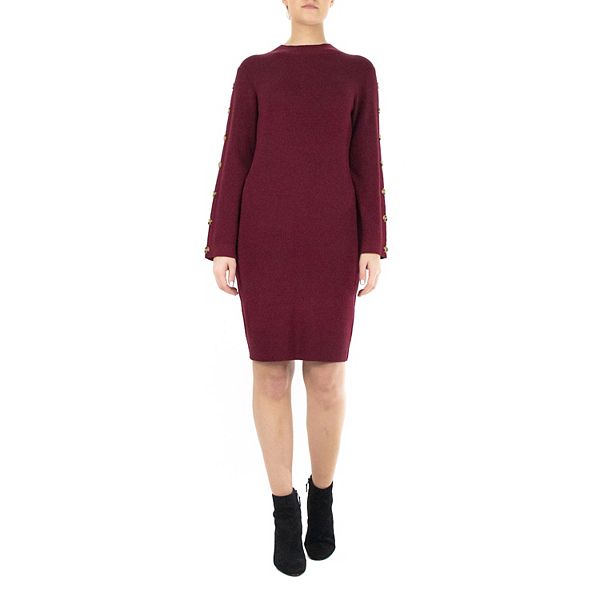 Women's Nina Leonard Button-Sleeve Sweater Dress