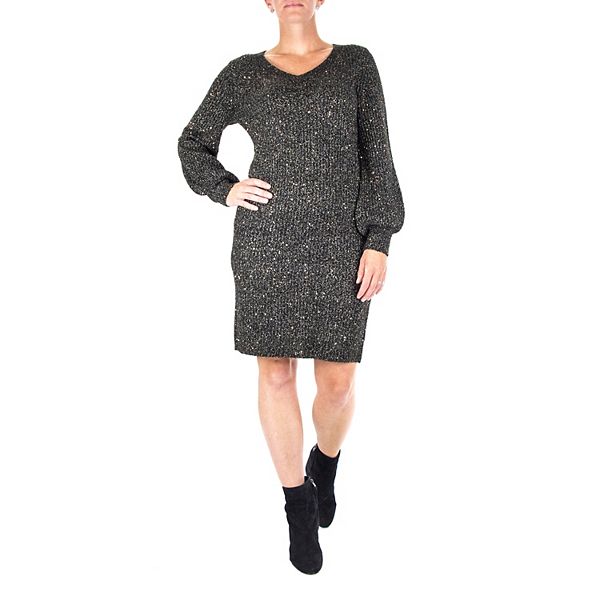 Women's Nina Leonard Sequin Sweater Dress