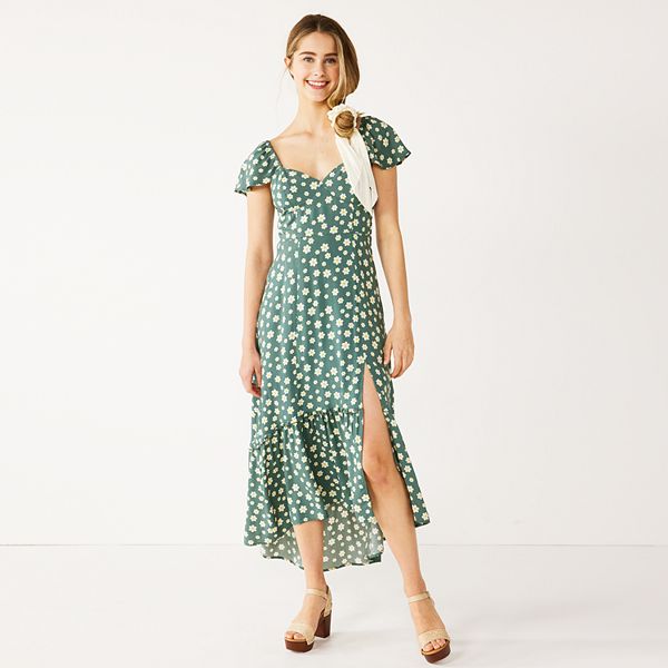 Pre-Order Green Loose High Low Side Slits Short Sleeve Shirt Dress