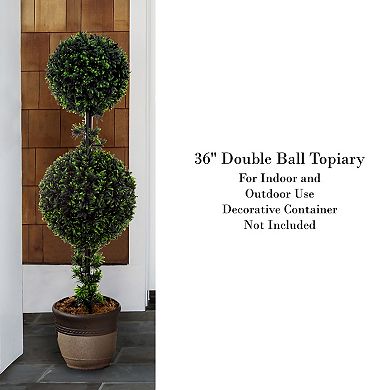 Nature Spring 3-ft. Artificial Podocarpus Double Ball Plant Floor Decor
