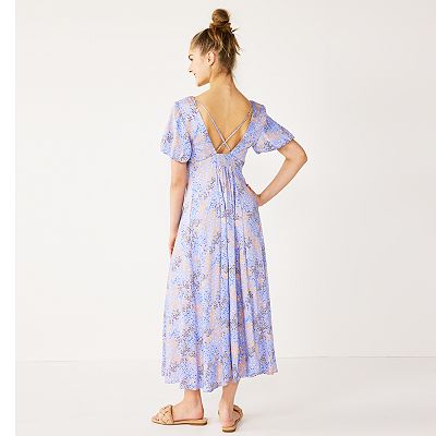 Juniors' Rewind V-Neck Strappy Back Midi Dress