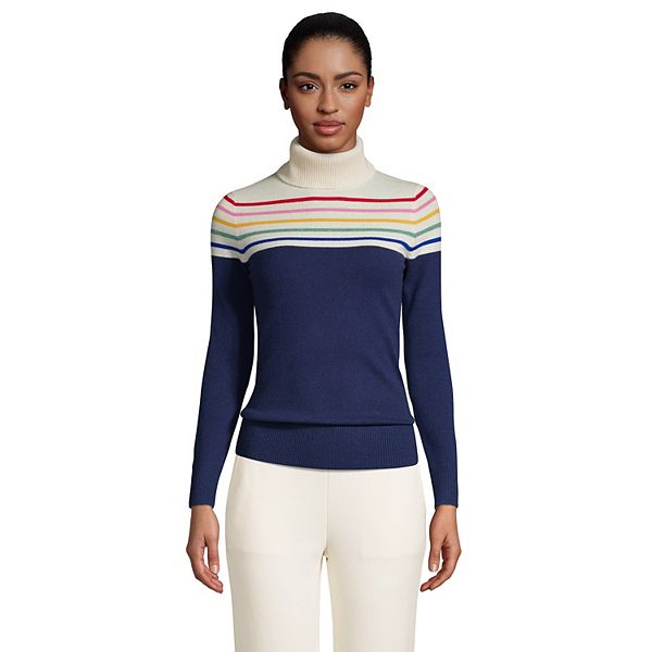 Women's Lands' End Cashmere Colorblock Turtleneck Sweater