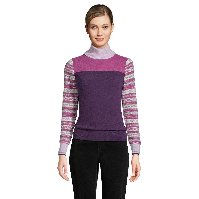 Womens Lands End Cashmere Print Turtleneck Sweater, Size: Large, Purple