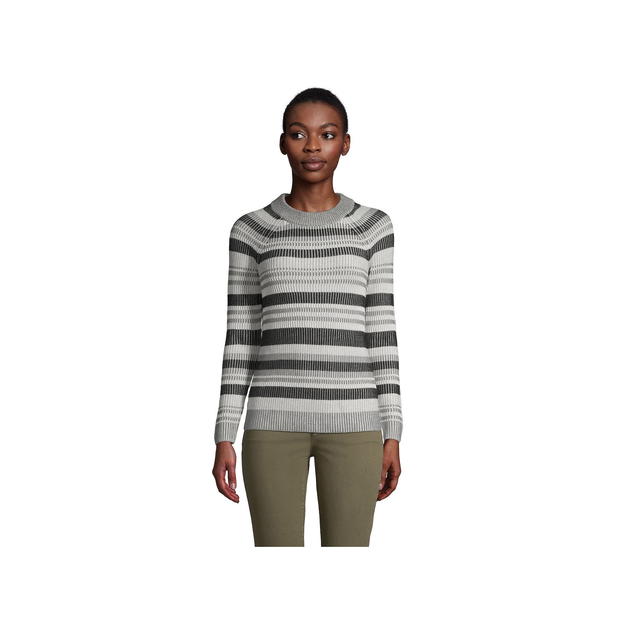 Womens Lands End Drifter Shaker Crewneck Sweater, Size: Medium, Gray Plai