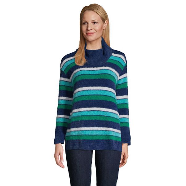 Women's Lands' End Striped Eyelash Cowlneck Sweater