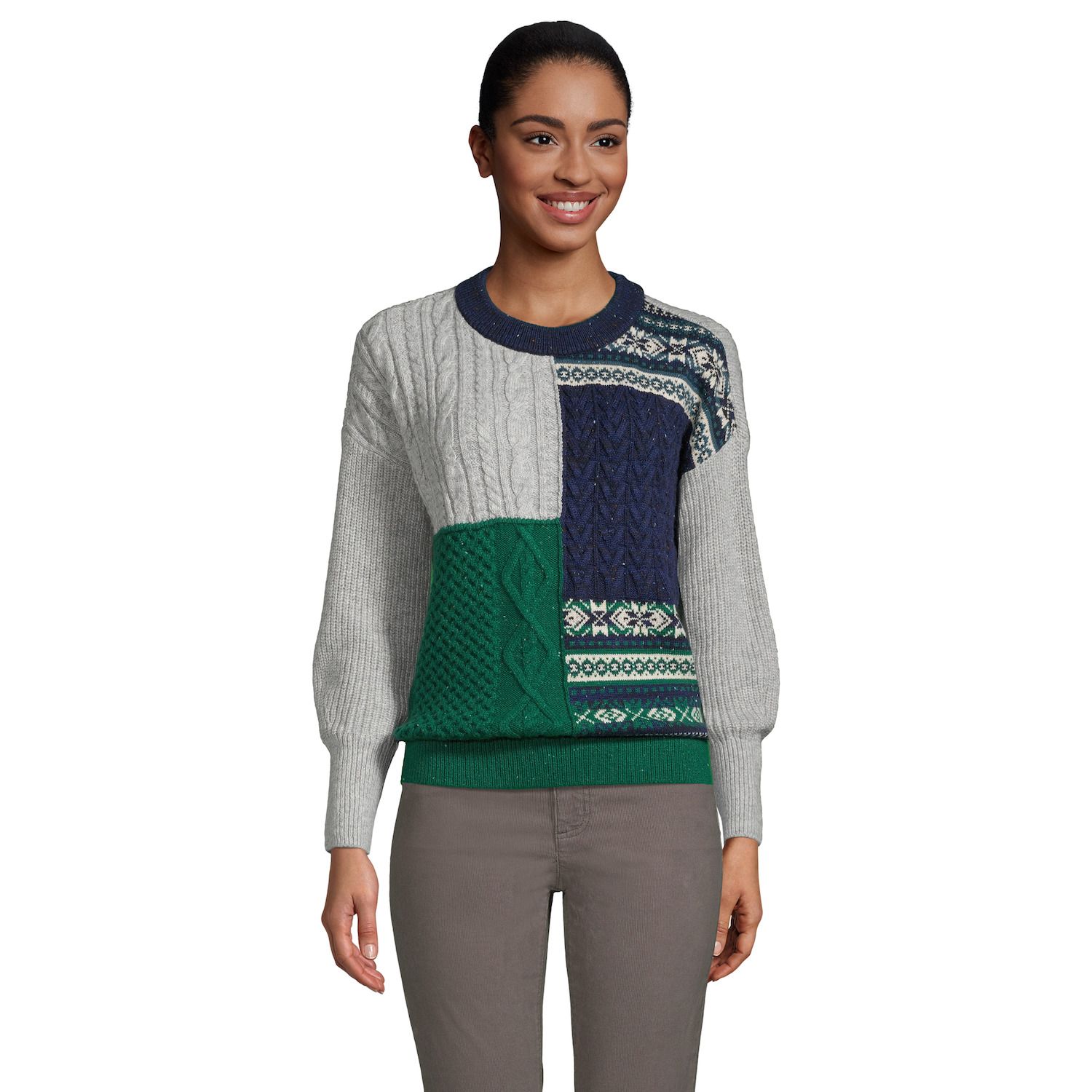 Image for Lands' End Women's Fairsisle Patchwork Crewneck Sweater at Kohl's.