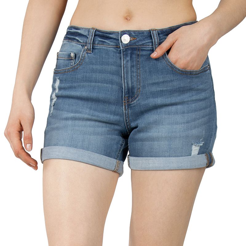 Juniors Indigo Rein Mid-Rise Midi Jean Shorts, Girls, Size: 0, Med Blue