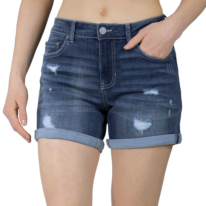 Juniors Indigo Rein Mid-Rise Midi Jean Shorts, Girls, Size: 0, Dark Blue