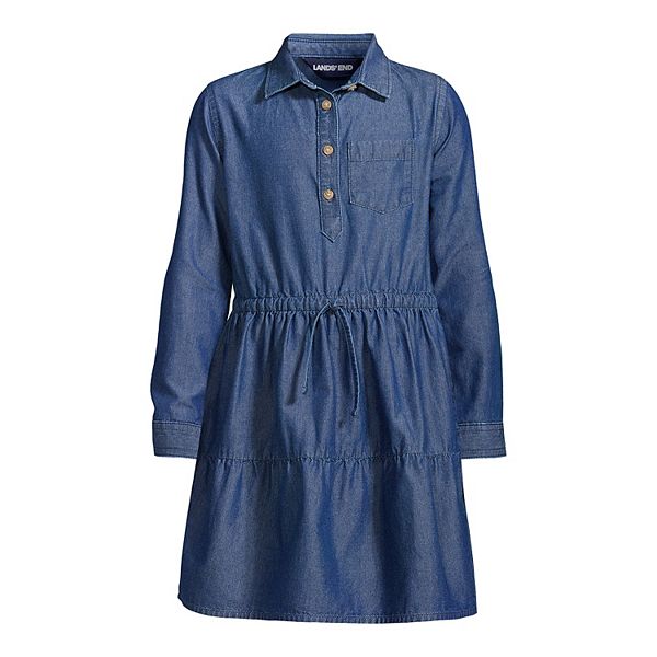 Girls 4-18 Lands' End Long Sleeve Chambray Dress in Regular & Plus