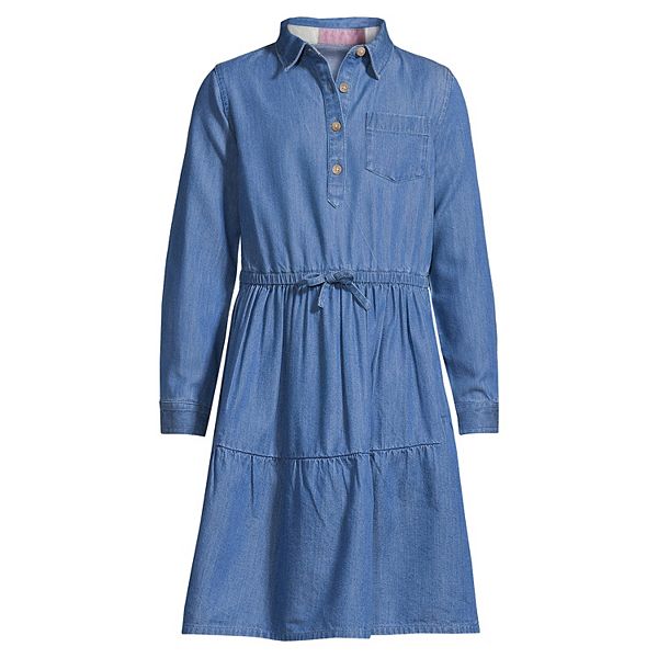 Girls 4-18 Lands' End Long Sleeve Chambray Dress in Regular u0026 Plus