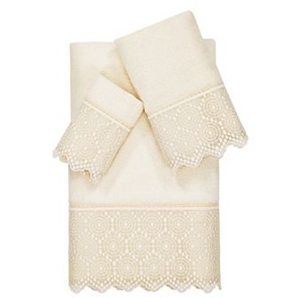 Linum Home Textiles Turkish Cotton Arian 3 pc Cream Lace Embellished Towel Set