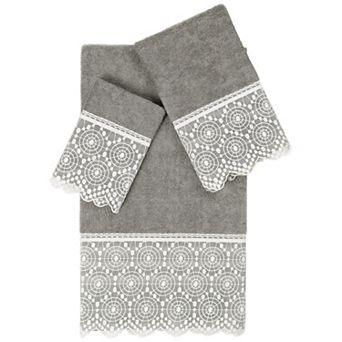 Linum Home Textiles Turkish Cotton Arian 3 pc Cream Lace Embellished Towel Set