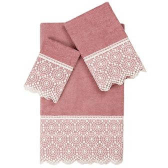 Linum Home Textiles Turkish Cotton Arian 3 pc Cream Lace Embellished Towel Set