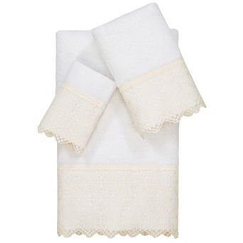 Linum Home Textiles Turkish Cotton Arian 3 pc Cream Lace Embellished Towel Set