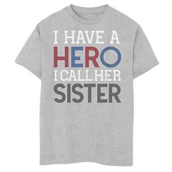 Boys 8-20 I Have A Hero I Call Her Sister Word Stack Graphic Tee