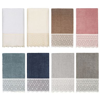 Linum Home Textiles Turkish Cotton Arian Cream Lace Embellished Bath Towel