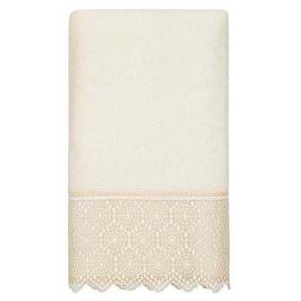 Linum Home Textiles Turkish Cotton Arian Cream Lace Embellished Bath Towel
