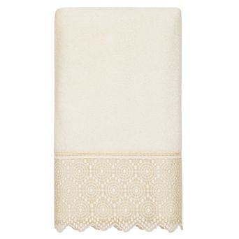 Linum Home Textiles Turkish Cotton Arian Cream Lace Embellished Bath Towel