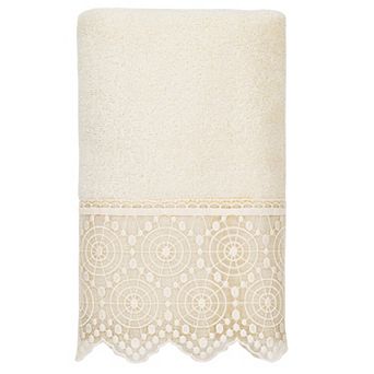 Linum Home Textiles Turkish Cotton Arian Cream Lace Embellished Hand Towel