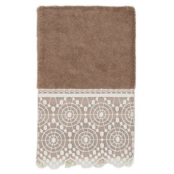 Linum Home Textiles Turkish Cotton Arian Cream Lace Embellished Hand Towel