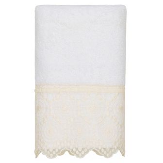 Linum Home Textiles Turkish Cotton Arian Cream Lace Embellished Hand Towel