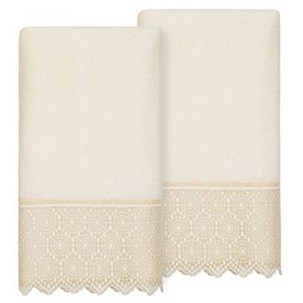 Linum Home Textiles Turkish Cotton Arian 2 pc Cream Lace Embellished Bath Towel Set