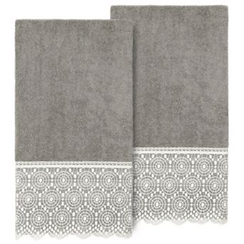 Linum Home Textiles Turkish Cotton Arian 2 pc Cream Lace Embellished Bath Towel Set
